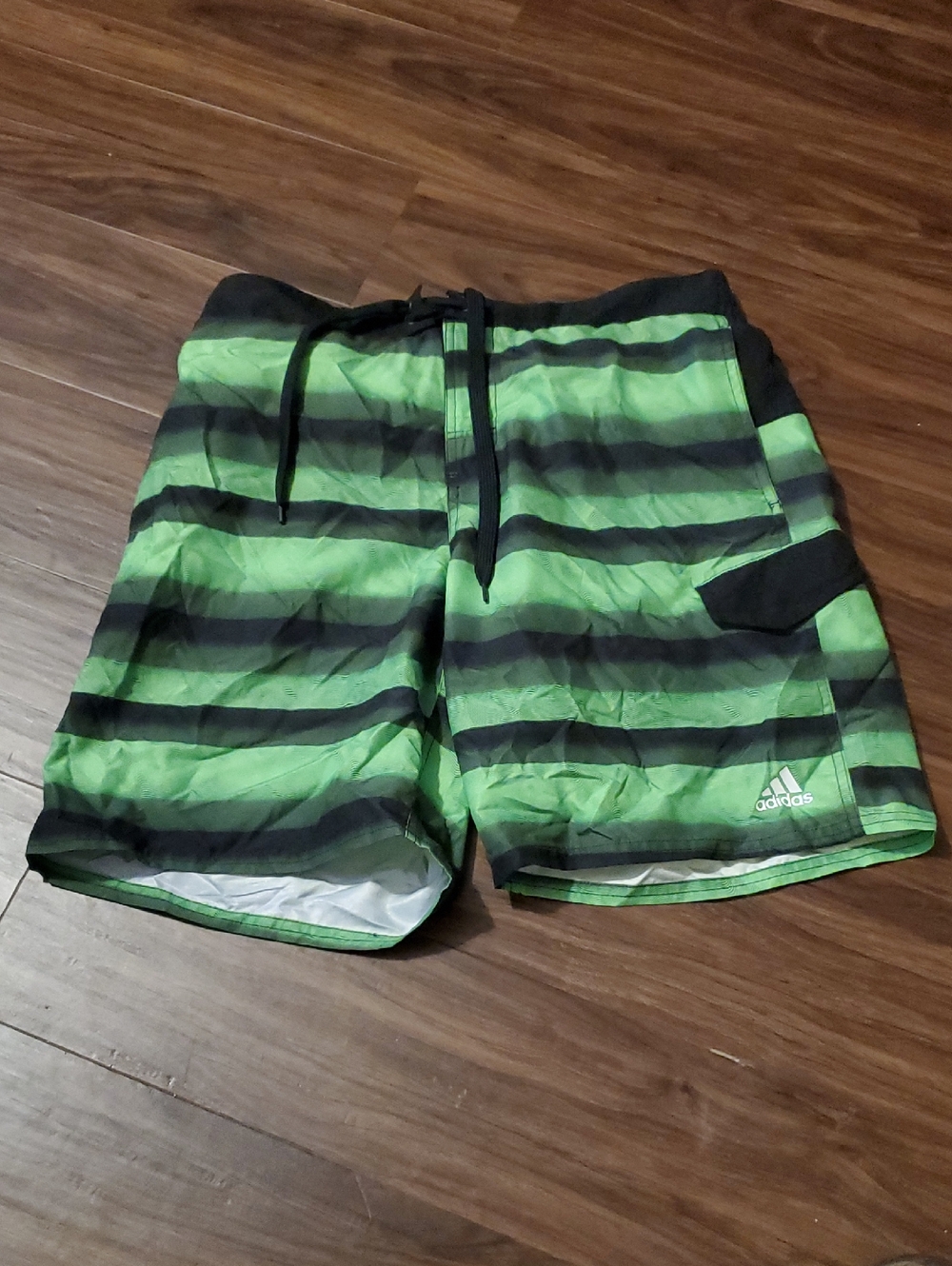adidas Men's Green and Black Striped Athletic Shorts